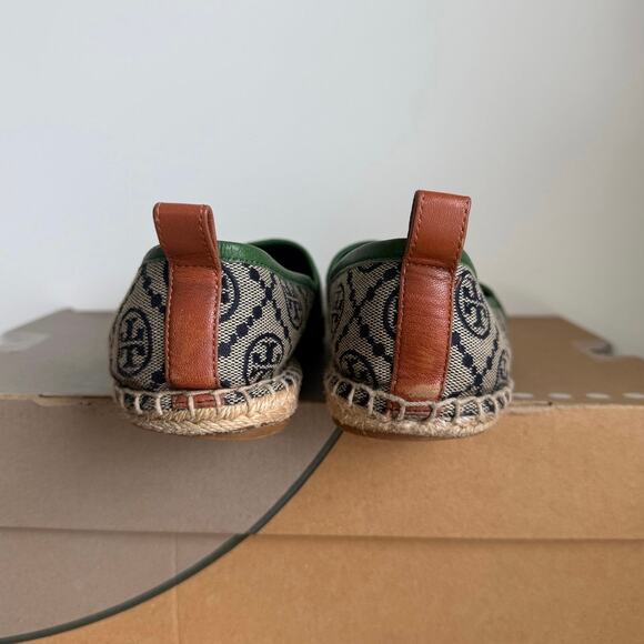 Tory Burch T Monogram Navy Blue/Green Espadrilles Women Flats - W 7.5 - Picture 8 of 13